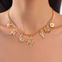 Summer Beach Style Sun Starfish Ice Cream Pendant Necklace - ArtGalleryZen