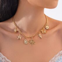 Summer Beach Style Sun Starfish Ice Cream Pendant Necklace - ArtGalleryZen
