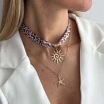 Sun Starfish Pendant Leopard Print Satin Necklace Set 2 Pcs Boho - ArtGalleryZen