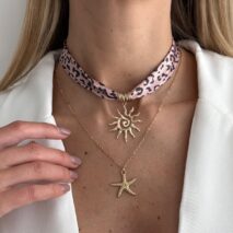 Sun Starfish Pendant Leopard Print Satin Necklace Set 2 Pcs Boho - ArtGalleryZen