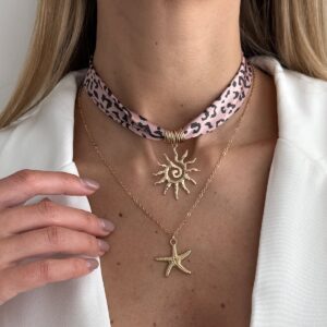 Sun Starfish Pendant Leopard Print Satin Necklace Set 2 Pcs Boho - ArtGalleryZen