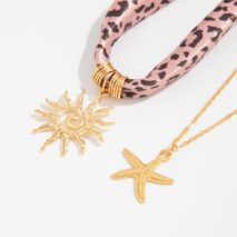 Sun Starfish Pendant Leopard Print Satin Necklace Set 2 Pcs Boho - ArtGalleryZen