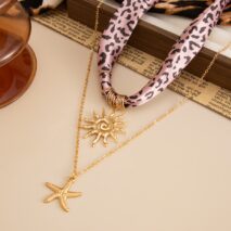 Sun Starfish Pendant Leopard Print Satin Necklace Set 2 Pcs Boho - ArtGalleryZen