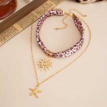 Sun Starfish Pendant Leopard Print Satin Necklace Set 2 Pcs Boho - ArtGalleryZen