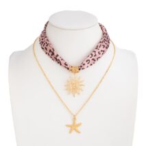 Sun Starfish Pendant Leopard Print Satin Necklace Set 2 Pcs Boho - ArtGalleryZen