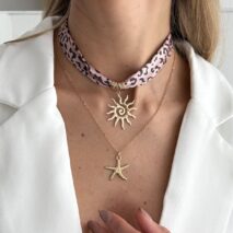 Sun Starfish Pendant Leopard Print Satin Necklace Set 2 Pcs Boho - ArtGalleryZen