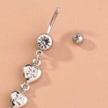 Surgical Stainless Steel Crystal Inlaid Heart Tassel Belly Piercing Navel Ring - ArtGalleryZen