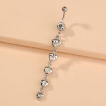 Surgical Stainless Steel Crystal Inlaid Heart Tassel Belly Piercing Navel Ring - ArtGalleryZen
