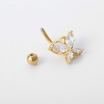 Surgical Stainless Steel Gold Tone Crystal Butterfly Navel Ring - ArtGalleryZen