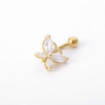 Surgical Stainless Steel Gold Tone Crystal Butterfly Navel Ring - ArtGalleryZen