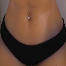 Surgical Stainless Steel Gold Tone Crystal Butterfly Navel Ring - ArtGalleryZen