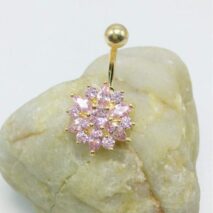 Surgical Stainless Steel Pink Crystal Floral Piercing Barbell Navel Ring - ArtGalleryZen