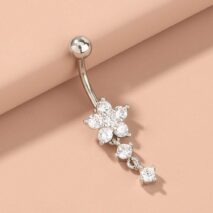 Surgical Stainless Steel Zircon Floral Dangle Piercing Navel Ring - ArtGalleryZen