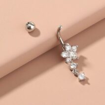 Surgical Stainless Steel Zircon Floral Dangle Piercing Navel Ring - ArtGalleryZen