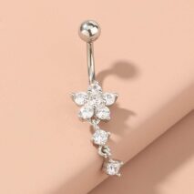 Surgical Stainless Steel Zircon Floral Dangle Piercing Navel Ring - ArtGalleryZen