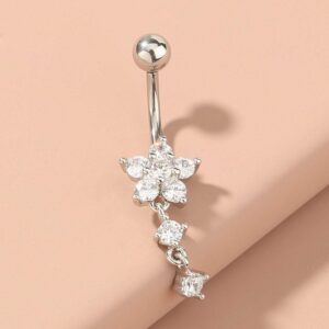 Surgical Stainless Steel Zircon Floral Dangle Piercing Navel Ring - ArtGalleryZen