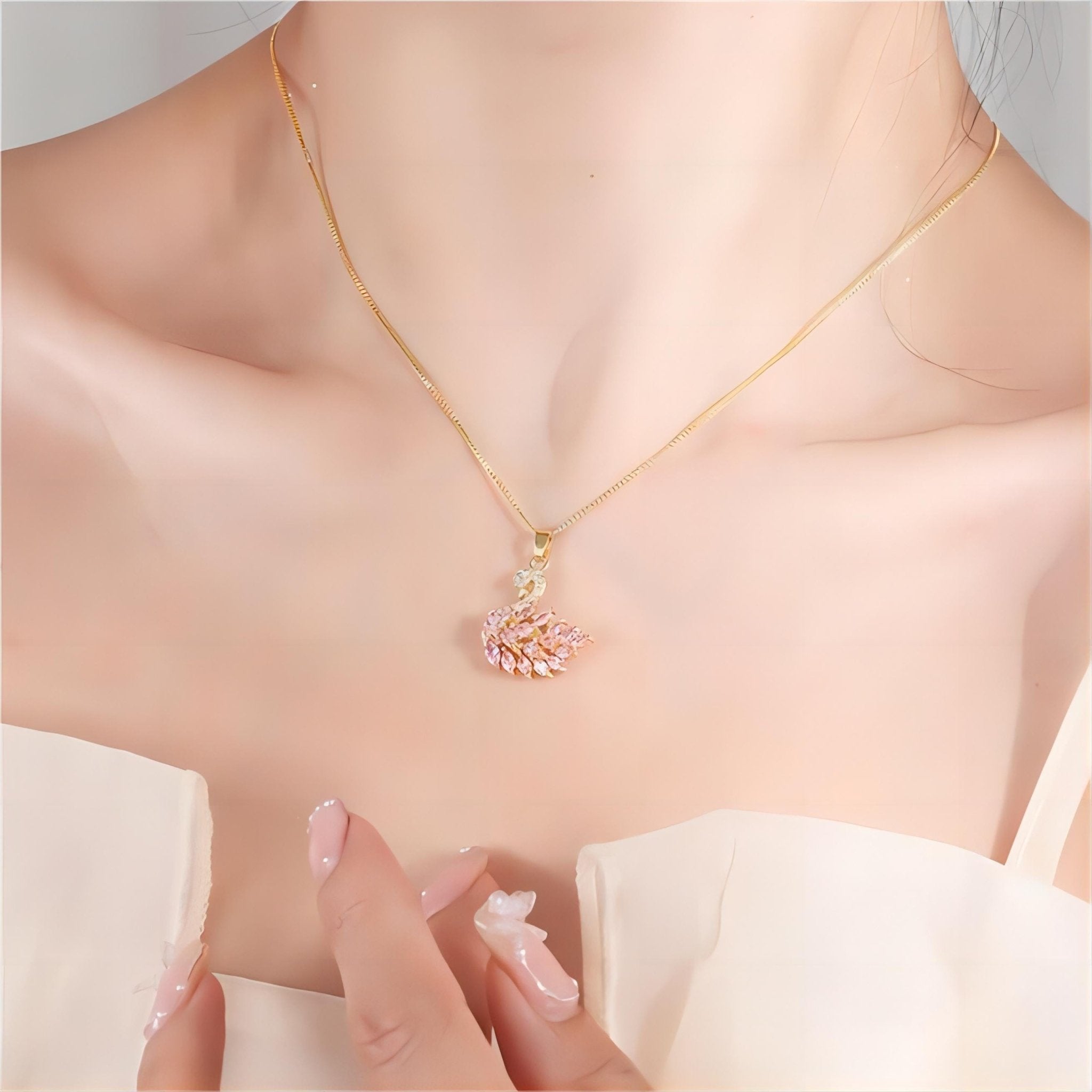 Swarovski Colorful Crystal Swan Pendant Necklace - ArtGalleryZen