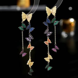 Swarovski Crystal Butterfly Tassel Earrings - ArtGalleryZen