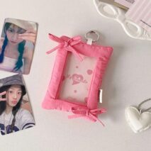 Sweet Bowknot Fabric Photocard Holder Keychain Kpop Card Display - ArtGalleryZen