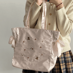 Sweet Bunny Bear Rose Embroidery Bowknot Shoulder Bag - ArtGalleryZen