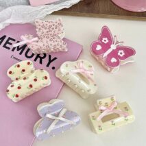Sweet Butterfly Floral Ribbon Bowknot Hair Clip Hair Claw - ArtGalleryZen