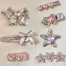 Sweet Crystal Inlaid Enamel Star Heart Bowknot Hair Clips Set - ArtGalleryZen