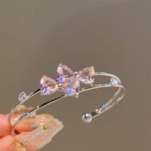 Sweet CZ Inlaid Butterfly Lucky Clover Sunflower Open Bangle Bracelet - ArtGalleryZen