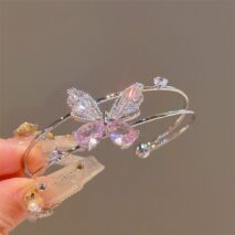 Sweet CZ Inlaid Butterfly Lucky Clover Sunflower Open Bangle Bracelet - ArtGalleryZen