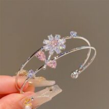 Sweet CZ Inlaid Butterfly Lucky Clover Sunflower Open Bangle Bracelet - ArtGalleryZen