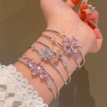 Sweet CZ Inlaid Butterfly Lucky Clover Sunflower Open Bangle Bracelet - ArtGalleryZen