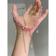 Sweet Glass Flower Beaded Crystal Tassel Choker Necklace - ArtGalleryZen