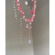 Sweet Glass Flower Beaded Crystal Tassel Choker Necklace - ArtGalleryZen