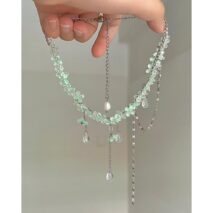 Sweet Glass Flower Beaded Crystal Tassel Choker Necklace - ArtGalleryZen