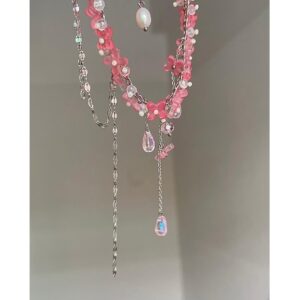 Sweet Glass Flower Beaded Crystal Tassel Choker Necklace - ArtGalleryZen