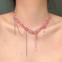 Sweet Glass Flower Beaded Crystal Tassel Choker Necklace - ArtGalleryZen