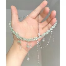 Sweet Glass Flower Beaded Crystal Tassel Choker Necklace - ArtGalleryZen