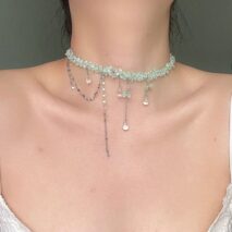 Sweet Glass Flower Beaded Crystal Tassel Choker Necklace - ArtGalleryZen