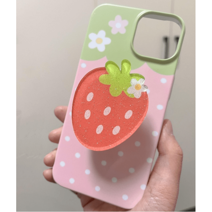 Sweet Glitter Strawberry Narutomaki Phone Stand iPhone Case - ArtGalleryZen