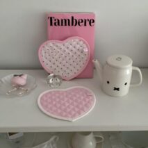 Sweet Handmade Heart Polka Dots Fabric Coaster - ArtGalleryZen