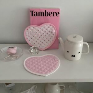 Sweet Handmade Heart Polka Dots Fabric Coaster - ArtGalleryZen