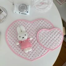 Sweet Handmade Heart Polka Dots Fabric Coaster - ArtGalleryZen