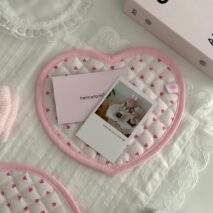 Sweet Handmade Heart Polka Dots Fabric Coaster - ArtGalleryZen