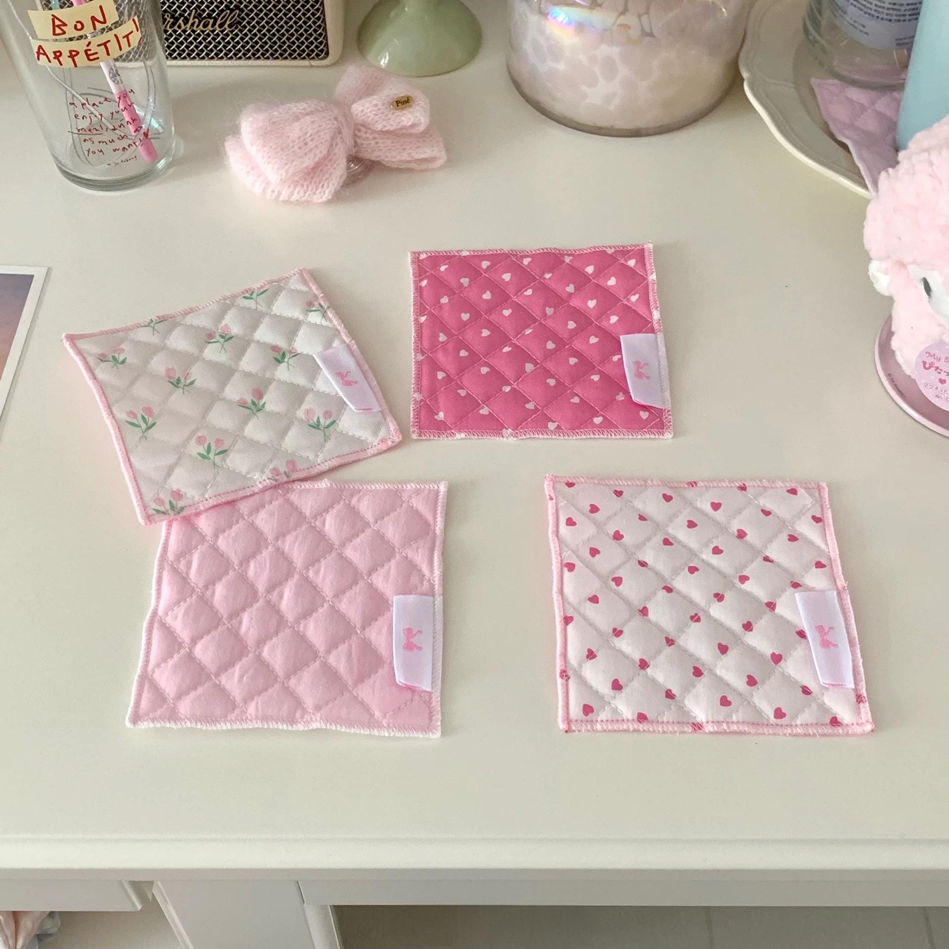 Sweet Handmade Heart Tulip Square Coaster - ArtGalleryZen