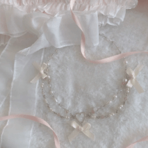 Sweet Layered Bowknot Heart Charm Pearl Chain Necklace - ArtGalleryZen