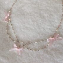 Sweet Layered Bowknot Heart Charm Pearl Chain Necklace - ArtGalleryZen