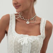 Sweet Layered Shell Bowknot Charm Agate Pearl Chain Necklace - ArtGalleryZen