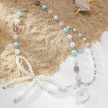 Sweet Layered Shell Bowknot Charm Agate Pearl Chain Necklace - ArtGalleryZen