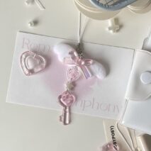 Sweet Pink Bowknot Wing Heart Star Keychain Phone Strap - ArtGalleryZen