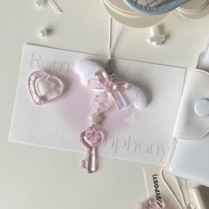 Sweet Pink Bowknot Wing Heart Star Keychain Phone Strap - ArtGalleryZen