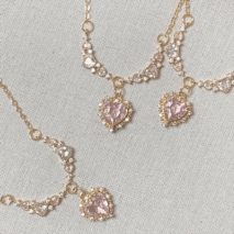 Sweet Pink Crystal Heart Pendant CZ Inlaid Necklace - ArtGalleryZen